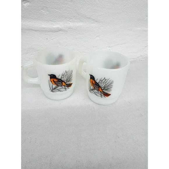 Fire King Other - 2 Vintage Fireking Baltimore Oriole Birds Stackable Mug Collectible Glass